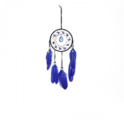 Fashion Dream Catcher, Feather, with Rattan & Nylon & Iron, handmade, for home and office & evil eye pattern, blue, 500mm, Sold By PC