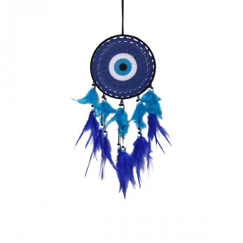 Mode Dreamcatcher, Feather, med Cane & Nylon & Järn, handgjord, för hem och kontor & onda ögat mönster, blå, 500mm, Säljs av PC