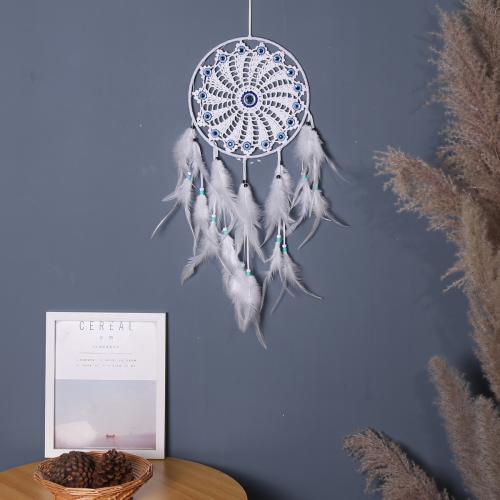 Fashion Dream Catcher Feather with Rattan & Nylon & Iron handmade for home and office & evil eye pattern white 580mm Sold By PC