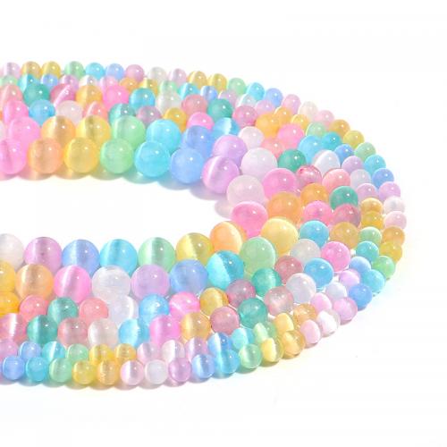 Cats Eye Perlen Schmuck, Katzenauge, rund, DIY & verschiedene Größen vorhanden, gemischte Farben, verkauft per ca. 38 cm Strang