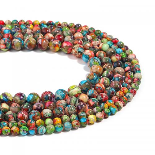 Gemstone šperky Korálky, Dojem Jasper, Kolo, DIY & různé velikosti pro výběr, smíšené barvy, Prodáno za Cca 38 cm Strand