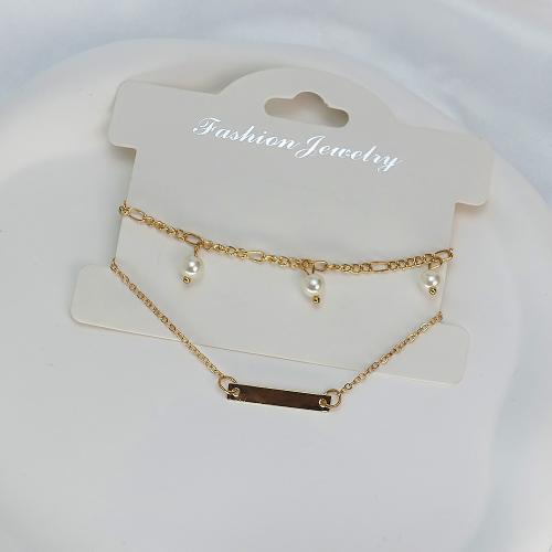 Eisen Armbänder, mit Kunststoff Perlen, mit Verlängerungskettchen von 5cm, Modeschmuck, goldfarben, Länge 17 cm, verkauft von PC