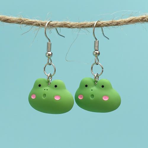 Iron Earring, with Resin, Frog, fashion jewelry, green, 21x15mm, Sold By Pair