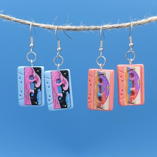 Boucles d'oreilles fer, avec résine, cassette, bijoux de mode, plus de couleurs à choisir, 15x25mm, Vendu par paire