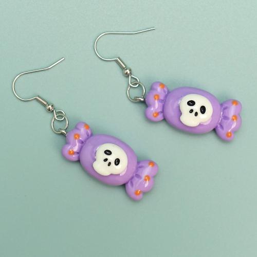 Boucles d'oreilles fer, avec résine, bonbon, bijoux de mode, violet, 14x30mm, Vendu par paire