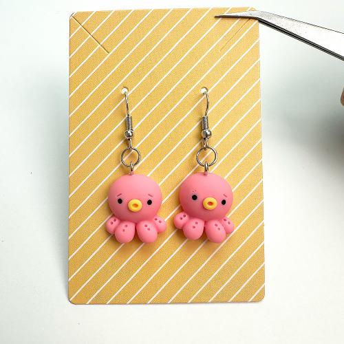 Iron Earring with Resin Octopus fashion jewelry pink Sold By Pair