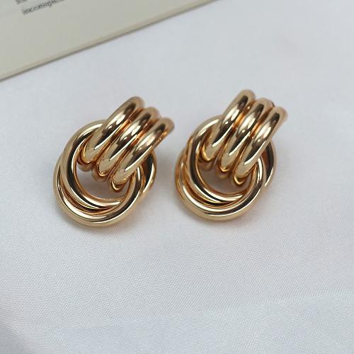Iron Earring, Round, fashion jewelry, golden, 21x31mm, Sold By Pair