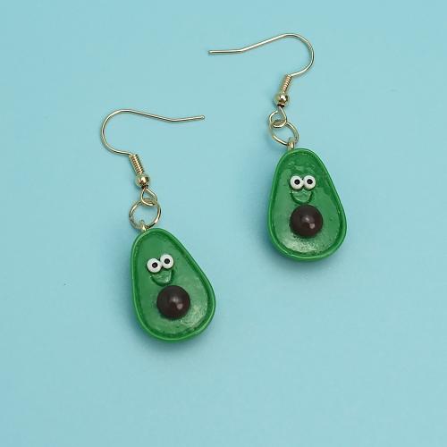 Jern ørering, med Resin, Avocado, mode smykker, grøn, 14x20.50mm, Solgt af par