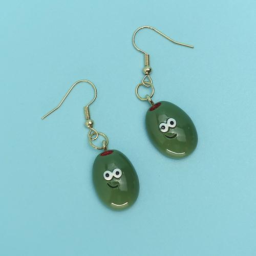 Boucles d'oreilles fer, avec résine, soja, bijoux de mode, vert, 14x19mm, Vendu par paire