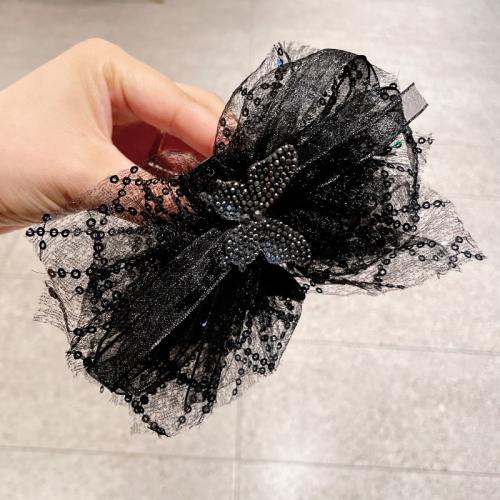 Hair Claw Clips Plastic with Gauze & Polyester Butterfly fashion jewelry black 170mm Sold By PC