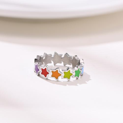 Enamel Stainless Steel Finger Ring 304 Stainless Steel Star polished fashion jewelry & for woman original color nickel lead & cadmium free .5mm Sold By PC
