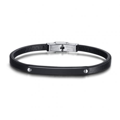 PU Leather Cord Bracelets with 304 Stainless Steel plated fashion jewelry & for woman black Length Approx 21 cm Sold By PC