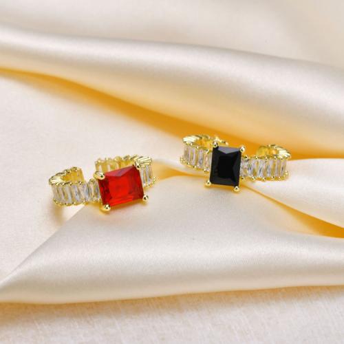 Cubic Zirconia Micro Pave Brass Ring, Square, gold color plated, fashion jewelry & micro pave cubic zirconia & for woman, more colors for choice, nickel, lead & cadmium free, Sold By PC