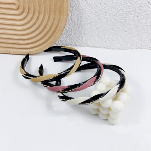 Hair Bands, Plastic, with PU Leather, handmade, for woman & with rhinestone, more colors for choice, Sold By PC