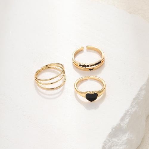 Cink Alloy Ring Set, Cink ötvözet, három darab & a nő & zománc, arany, nikkel, ólom és kadmium mentes, Által értékesített Set