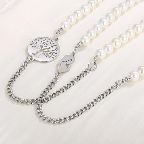 Stainless Steel Jewelry Necklace, 304 Stainless Steel, with Plastic Pearl, polished, fashion jewelry & different styles for choice & for woman, nickel, lead & cadmium free, Length:Approx 45 cm, Sold By PC