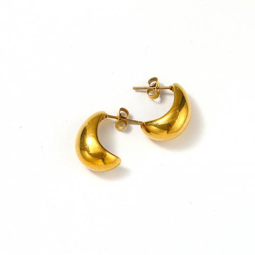 Titanium Steel  Earring, Vacuum Ion Plating, for woman, golden, 18x16mm, Sold By Pair