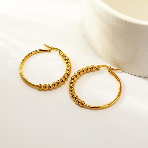 Titanium Steel  Earring, Vacuum Ion Plating, for woman, golden, 35x35mm, Sold By Pair