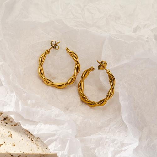 Titanium Steel  Earring, Vacuum Ion Plating, for woman, golden, 28x27mm, Sold By Pair