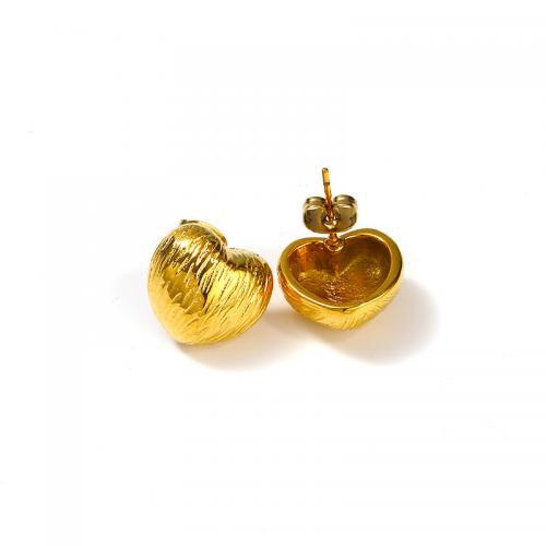 Titanium Steel  Earring, Heart, Vacuum Ion Plating, for woman, golden, 14x15mm, Sold By Pair