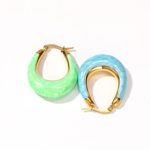Titanium Steel  Earring, Vacuum Ion Plating, for woman & enamel, more colors for choice, 37x29mm, Sold By Pair