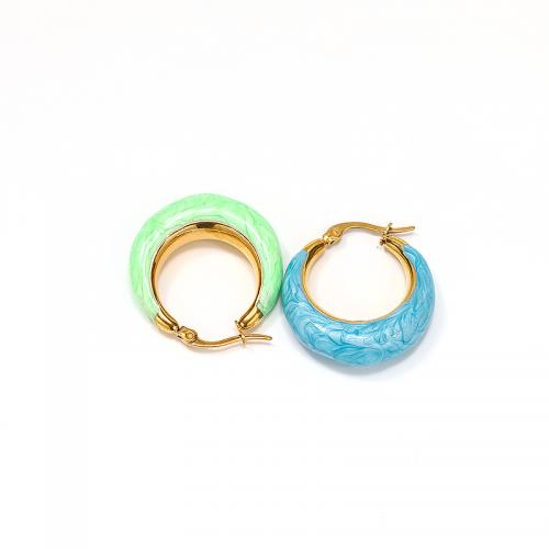 Titanium Steel  Earring, Vacuum Ion Plating, for woman & enamel, more colors for choice, 29x27mm, Sold By Pair
