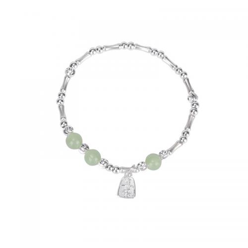 925 Sterling Silver Bracelet, with Hetian Jade, vintage & for woman, silver color, Length:Approx 6.3 Inch, Sold By PC