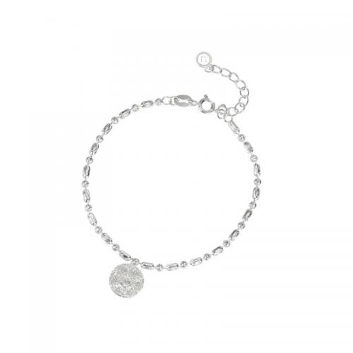 925 Sterling Silver Bracelet, with 1.2inch extender chain, Flat Round, fashion jewelry & for woman, silver color, Length:Approx 6.3 Inch, Sold By PC