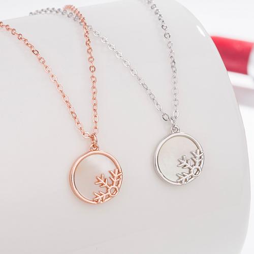 925 Sterling Silver Necklace with White Shell with 2inch extender chain Snowflake plated fashion jewelry & for woman Length Approx 15.7 Inch Sold By PC