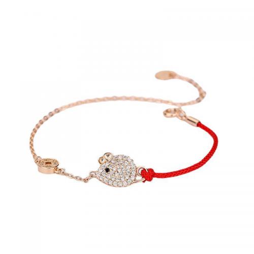 925 Sterling Silver Bracelet with Polyester Cord with 1.2inch extender chain Mouse plated for woman & with rhinestone Length Approx 6.3 Inch Sold By PC