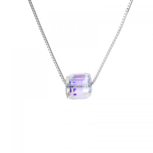 925 Sterling Silver Necklace with Austrian Crystal Cube plated box chain & for woman Length Approx 17.7 Inch Sold By PC