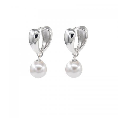 925 Sterling Silver Drop Earring with Plastic Pearl Round fashion jewelry & for woman silver color Sold By Pair
