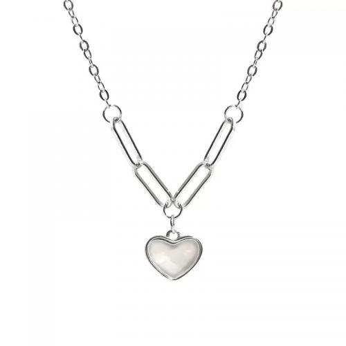 925 Sterling Silver Necklace with White Shell Heart plated fashion jewelry & for woman Length Approx 15.7 Inch Sold By PC