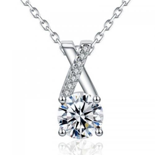 925 Sterling Silver Necklace, with 2inch extender chain, platinum plated, fashion jewelry & micro pave cubic zirconia & for woman, Length:Approx 15.7 Inch, Sold By PC