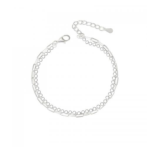 925 Sterling Silver Bracelet, with 1.2inch extender chain, Double Layer & fashion jewelry & for woman, silver color, Length:Approx 6.3 Inch, Sold By PC