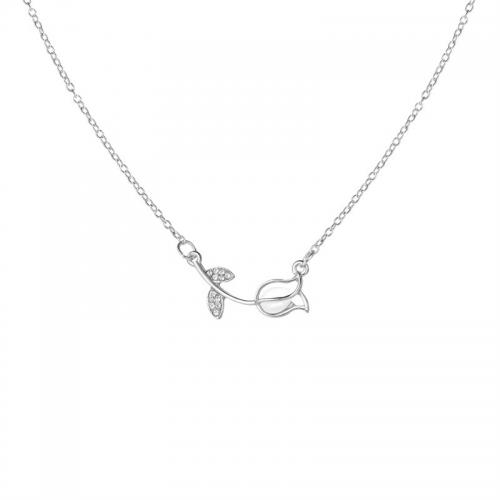 925 de prata esterlina colar, with Branco Calcedônia, with 2inch extender chain, Tulipa, platinado, joias de moda & para mulher, comprimento Aprox 15.7 inchaltura, vendido por PC
