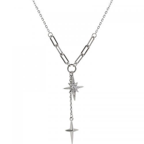 925 Sterling Silver Necklace, with 2inch extender chain, Hexagram, platinum plated, fashion jewelry & for woman & with rhinestone, Length:Approx 15.7 Inch, Sold By PC