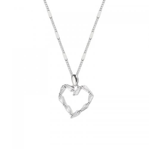 Argent sterling 925 collier, avec 2inch chaînes de rallonge, coeur, Plaqué de platine, bijoux de mode & pour femme, Vendu par PC