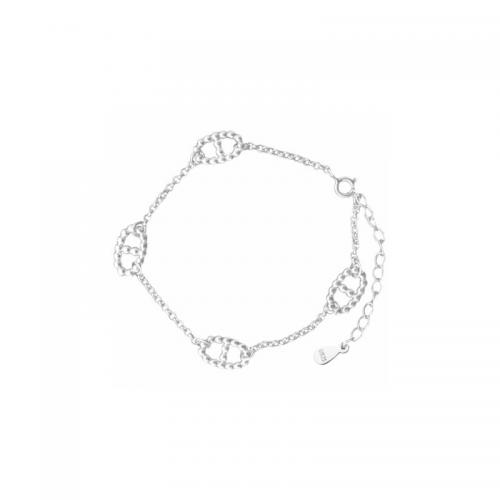 925 Sterling Silver Bracelet with 1.2inch extender chain Geometrical Pattern plated fashion jewelry & for woman & hollow Length Approx 6.3 Inch Sold By PC
