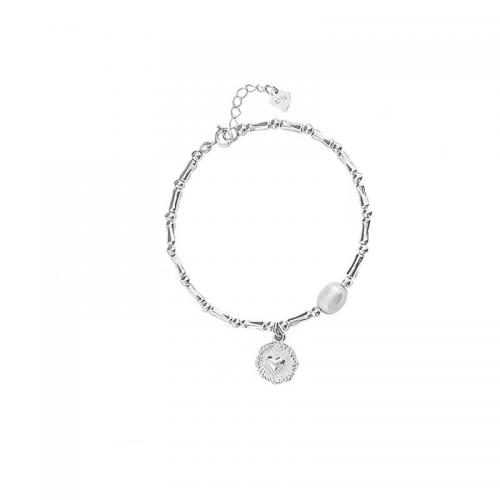925 Sterling Silver Bracelet with Plastic Pearl with 1.2inch extender chain fashion jewelry & for woman silver color Length Approx 6.3 Inch Sold By PC