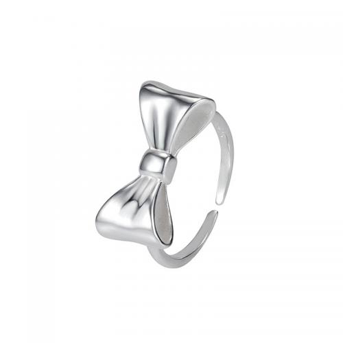 925 пробы Манжеты палец кольцо, Бантик, ювелирные изделия моды & регулируемый & Женский, серебряный, 9x20mm, размер:6, продается PC