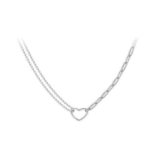 925 Sterling Silver Necklace with 2inch extender chain Heart platinum plated fashion jewelry & for woman & hollow Length Approx 15.7 Inch Sold By PC