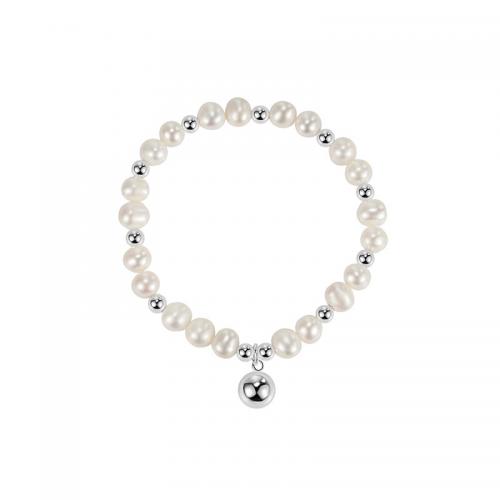 925 Sterling Silver Bracelet with Freshwater Pearl fashion jewelry & for woman silver color Length Approx 6.3 Inch Sold By PC