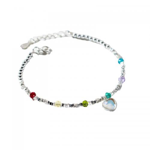 925 Sterling Silver Bracelet, Heart, fashion jewelry & for woman & with rhinestone, silver color, Length:6.3 Inch, Sold By PC