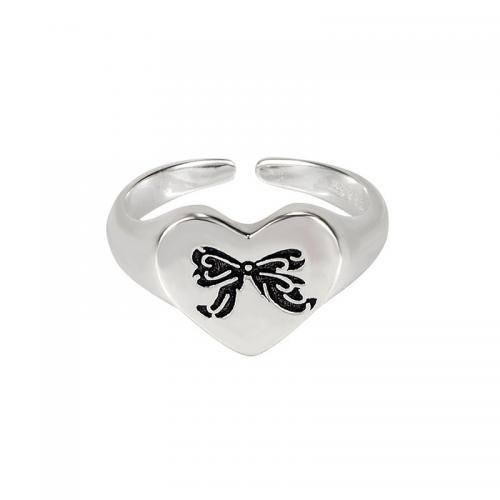 925 Sterling Silver Cuff Finger Ring Heart vintage & for woman & blacken silver color US Ring Sold By PC