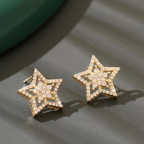 Cubic Zirconia Micro Pave Brass Earring, Star, gold color plated, fashion jewelry & micro pave cubic zirconia & for woman, nickel, lead & cadmium free, 17x17mm, Sold By Pair