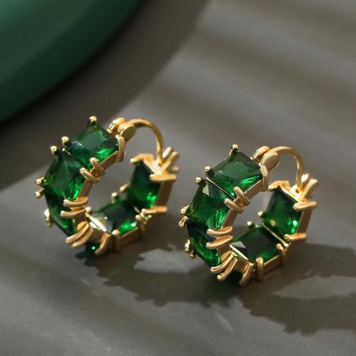 Cubic Zirconia Micro Pave Brass Earring, gold color plated, fashion jewelry & micro pave cubic zirconia & for woman, green, nickel, lead & cadmium free, 19x8mm, Sold By Pair