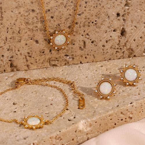 Fashion Stainless Steel Jewelry Sets 304 Stainless Steel with Opal with 5cm extender chain fashion jewelry & for woman golden Length 40 cm 18 cm Sold By PC