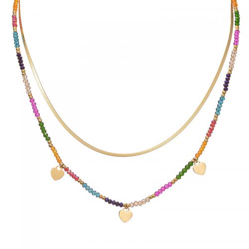 Stainless Steel Jewelry Necklace 304 Stainless Steel with Seedbead with 5cm extender chain Double Layer & fashion jewelry & for woman multi-colored Length 44 cm 39 cm Sold By PC