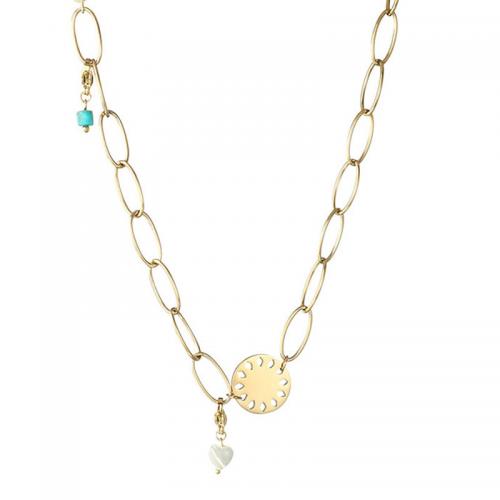 Edelstahl Schmuck Halskette, 304 Edelstahl, mit Türkis & Kunststoff Perlen, mit Verlängerungskettchen von 5cm, Modeschmuck & für Frau, goldfarben, Länge:ca. 42 cm, verkauft von PC